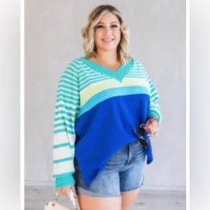 NWOT Curves To Contour Blue Striped Sweater - 3x